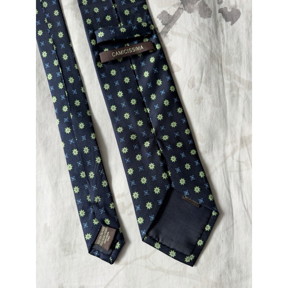 Camicissima Navy Flower Medallion Geometric Print 100% Silk Made in Italy Luxury
